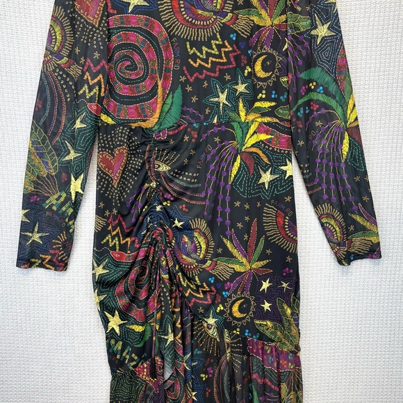 FARM Rio Dresses & Skirts - Farm Rio Amazonia Black Graphic Maxi Boho Birds Womens Size XL Boho Colorful